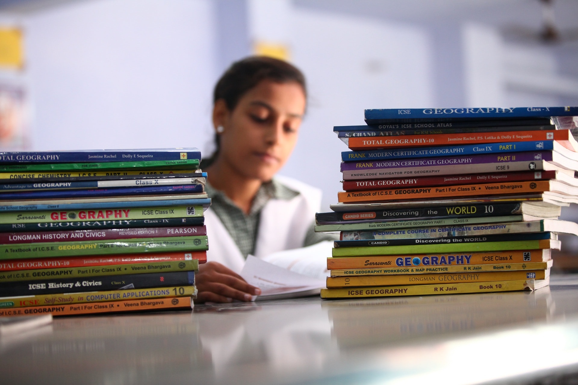 A student in the school library